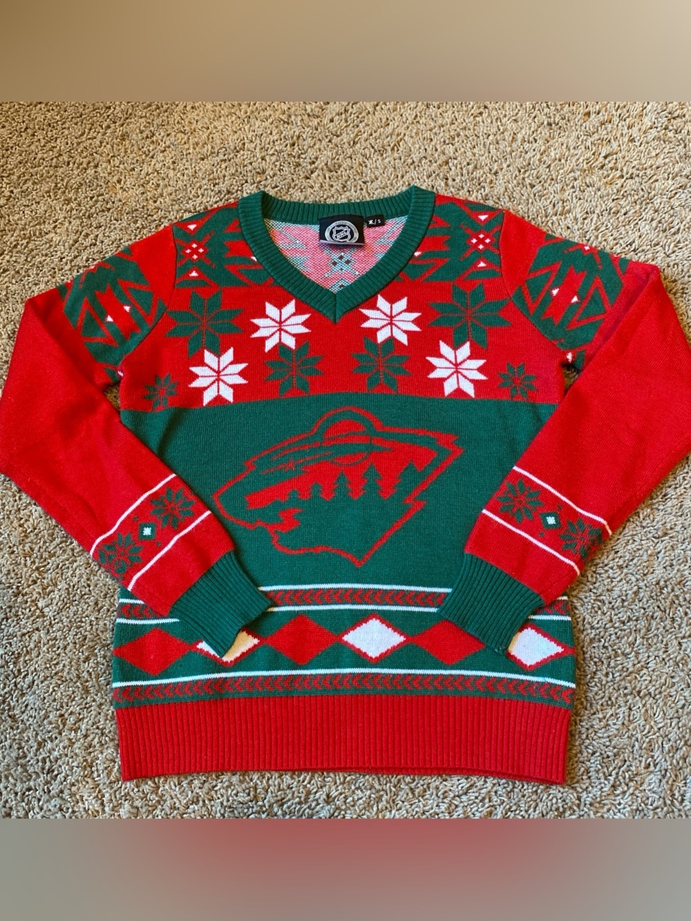 Minnesota Wild NHL Ugly Christmas Sweater Womens S Red Green V Neck Holiday